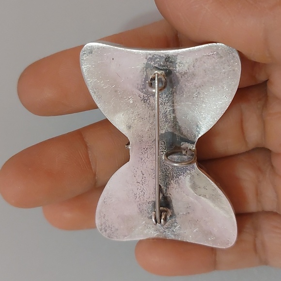 Vintage Antique 925 Sterling Silver Puffy Bow Brooch Pin or Pin Chunky Large - Picture 4 of 7